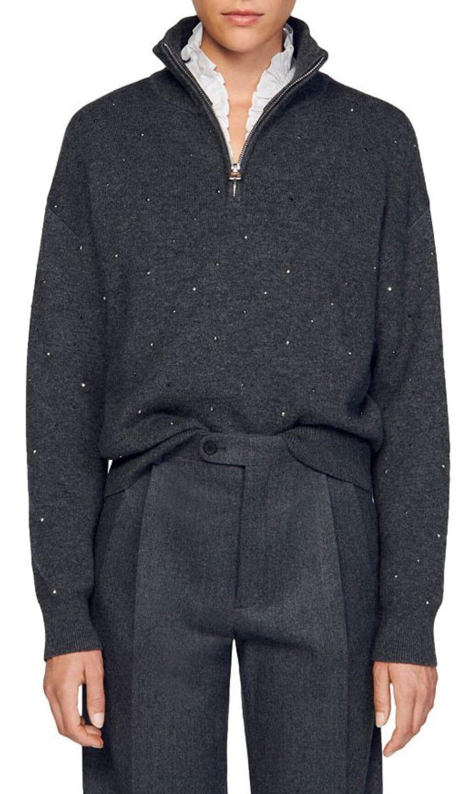 MAGLIONE OSY CON STRASS E ZIP A UN QUARTO 