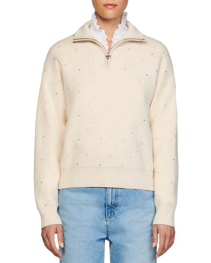 AIIZIE OSY RHINESTONE QUARTER ZIP SWEATER - product image