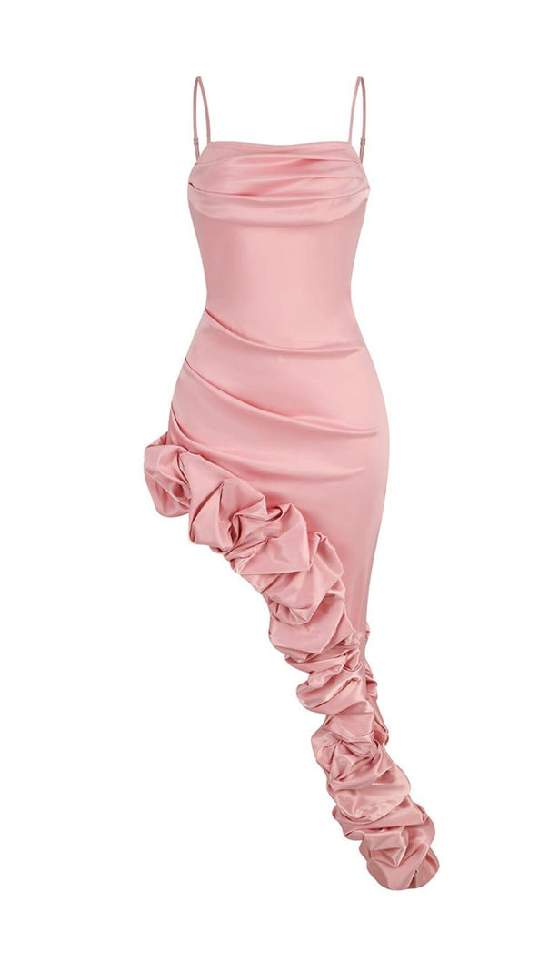 AIIZIE PALE ORANGE FLORAL HIP-HUGGING PLEATED SUSPENDER DRESS - product image