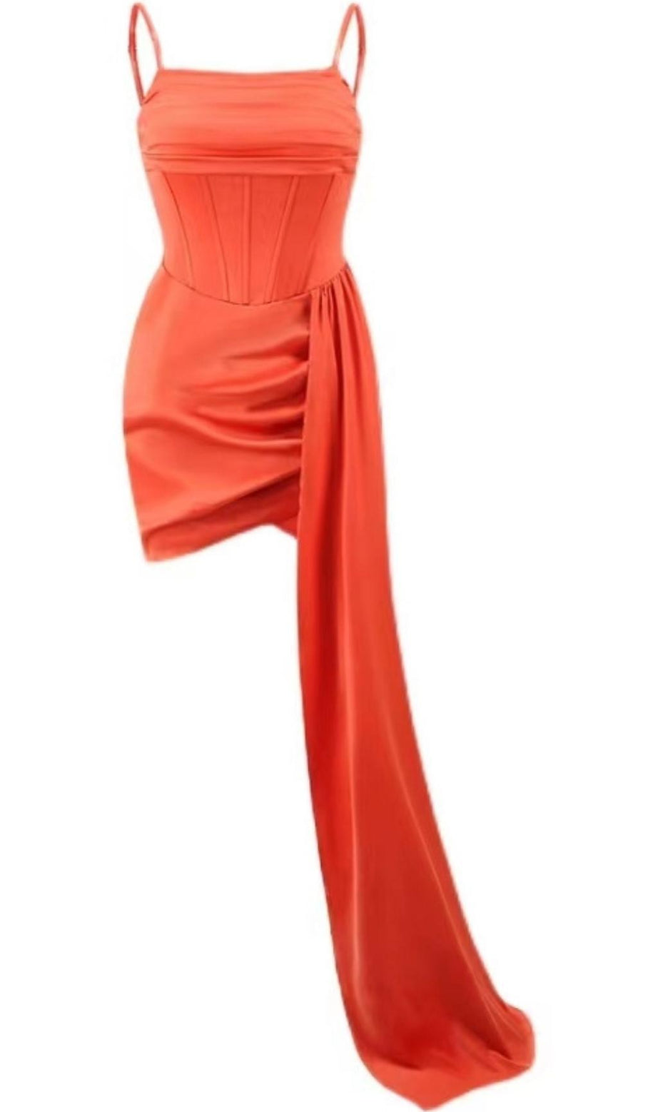 SATIN-RÜSCHEN-MINIKLEID IN ORANGE