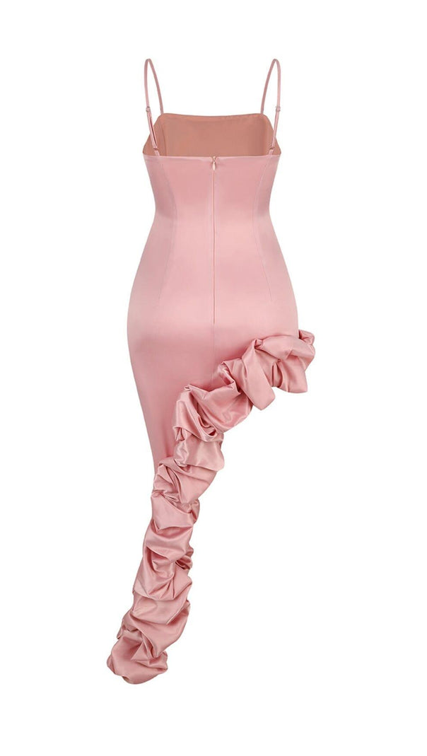 AIIZIE PALE ORANGE FLORAL HIP-HUGGING PLEATED SUSPENDER DRESS - product image