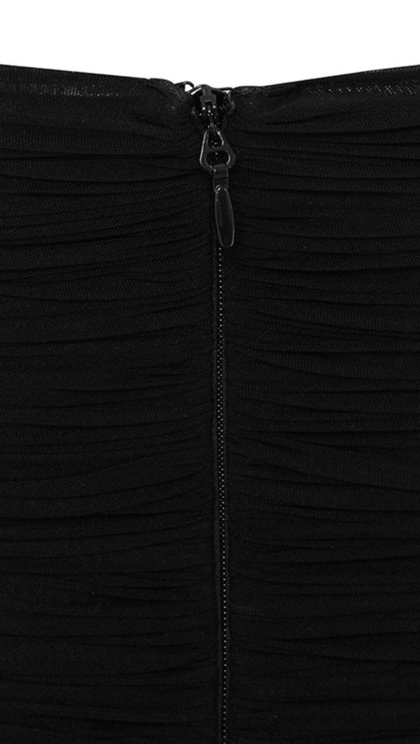 Black Ruched Organza Mesh Mini Dress