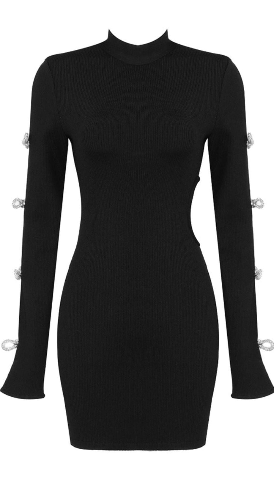 BACKLESS HIP WRAP MINI DRESS IN BLACK
