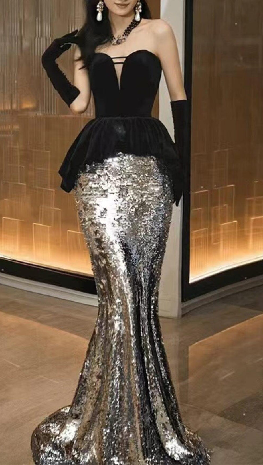 PATCHWORK VELVET MERMAID MAXI DRESS