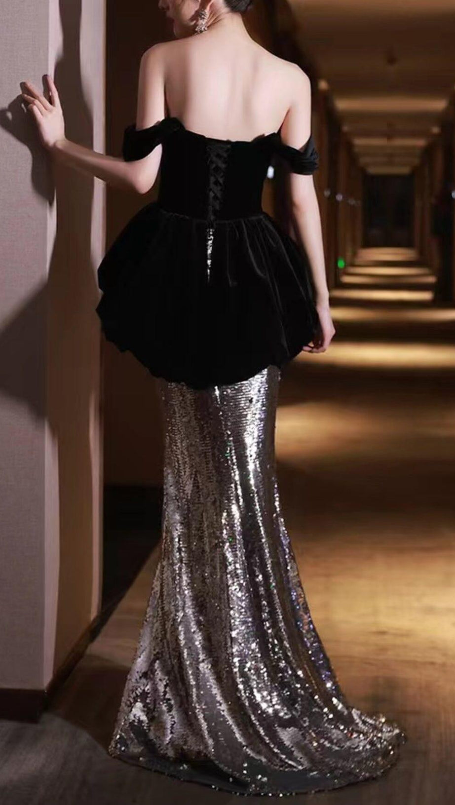 PATCHWORK VELVET MERMAID MAXI DRESS