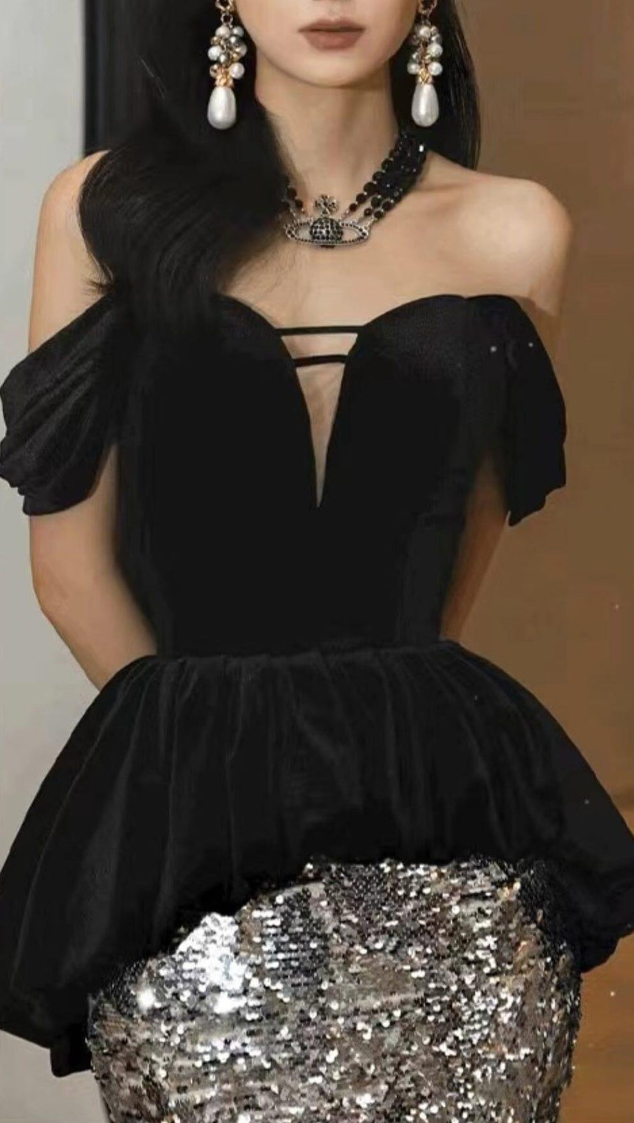 PATCHWORK VELVET MERMAID MAXI DRESS