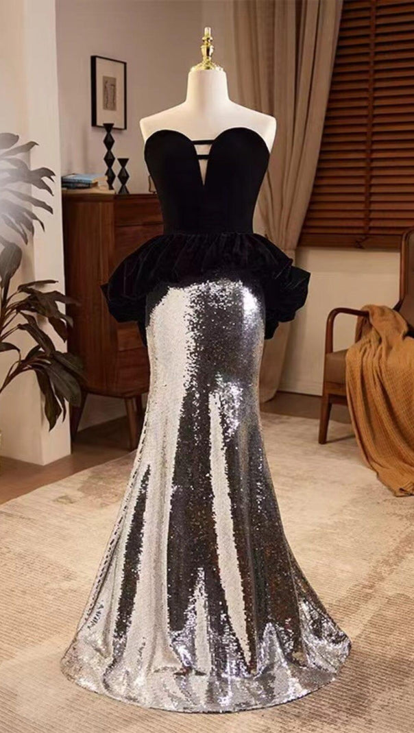 AIIZIE PATCHWORK VELVET MERMAID MAXI DRESS - product image