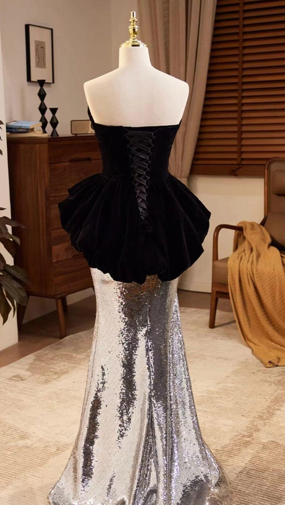 PATCHWORK VELVET MERMAID MAXI DRESS