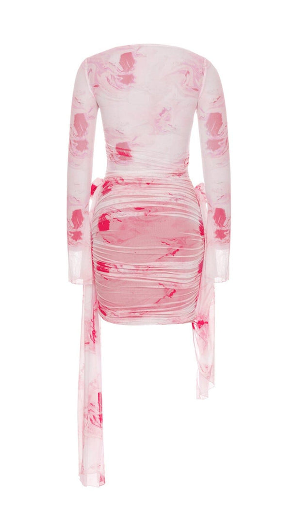 AIIZIE PINK FLARED LONG-SLEEVED PRINTED FLORAL MINI DRESS - product image