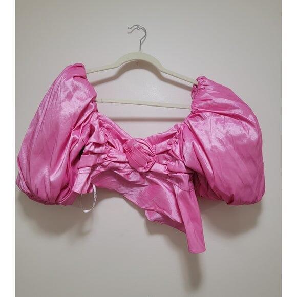 ROSA BLUMENMUSTER, TAILLELOSES KURZARM-TOP MIT PUFFÄRMELN