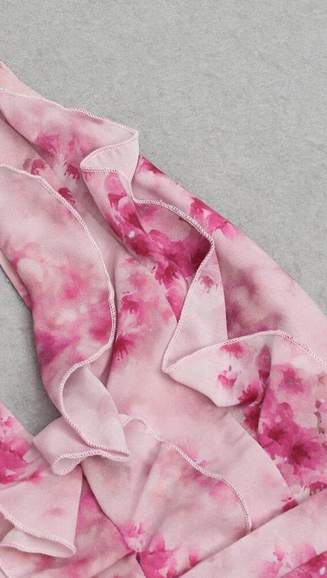 ROSA NECKHOLDER-KLEID MIT DRUCK UND PLISSEE-SCHLITZ