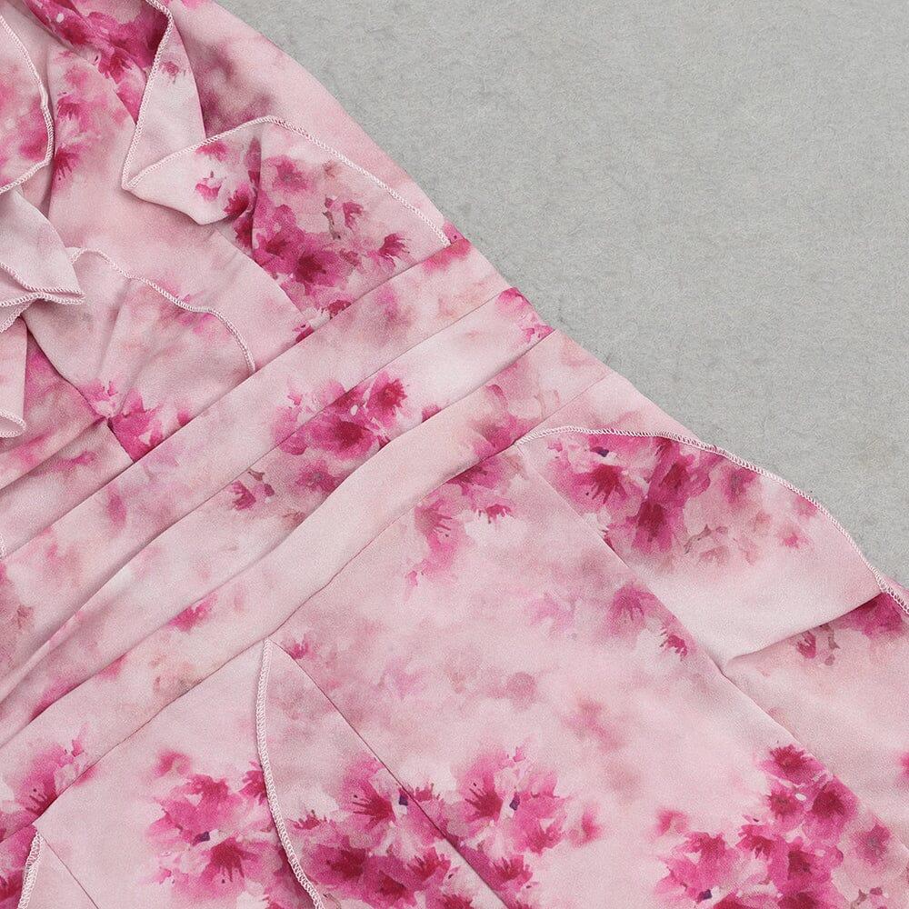 AIIZIE PINK HALTER NECK PRINTED PLEATED SLIT DRESS - product image