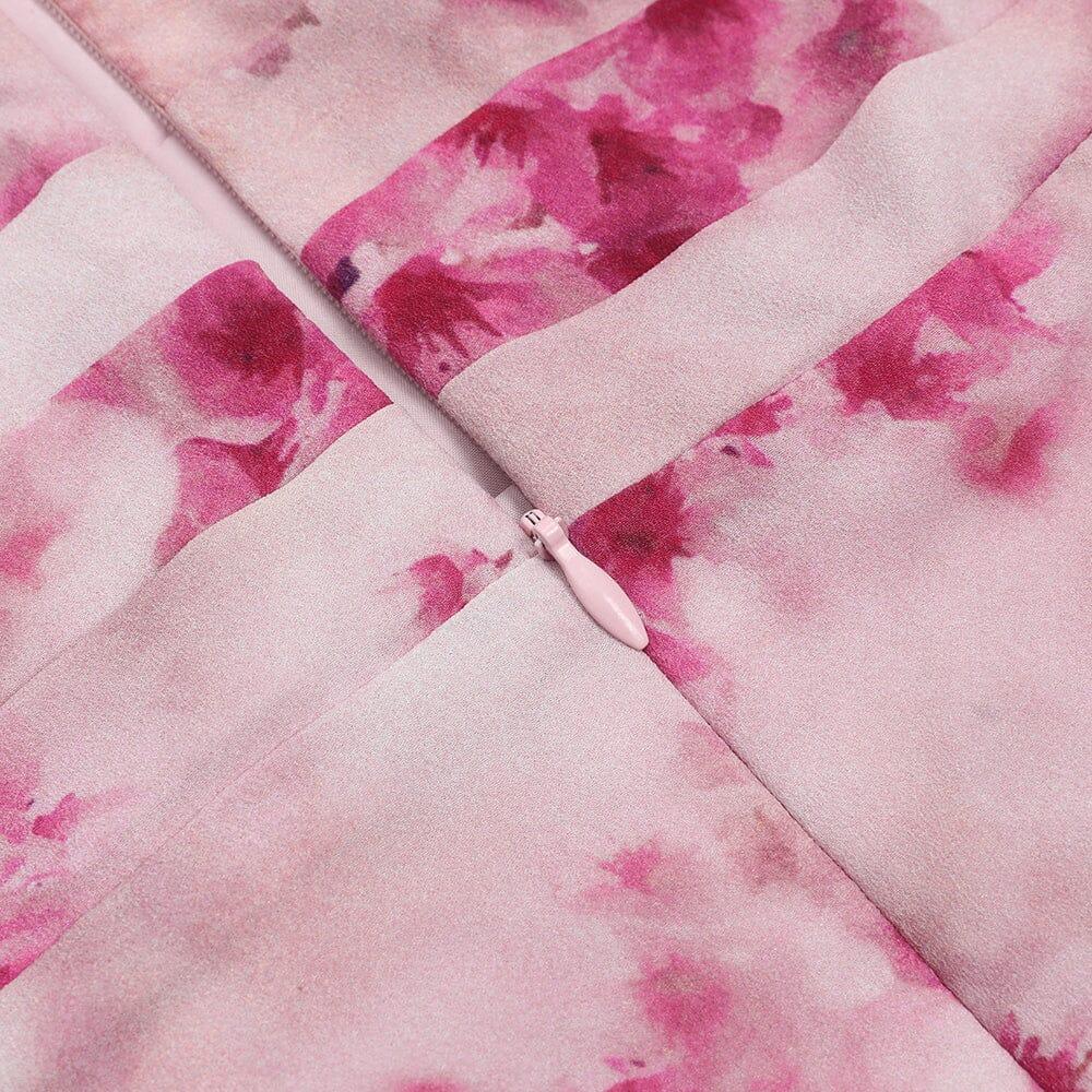 AIIZIE PINK HALTER NECK PRINTED PLEATED SLIT DRESS - product image