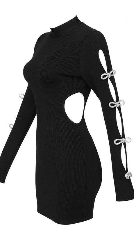 BACKLESS HIP WRAP MINI DRESS IN BLACK