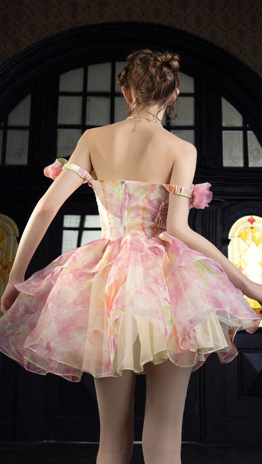 PINK PRINT FLORAL SILK MINI STRAPLESS MINI DRESS