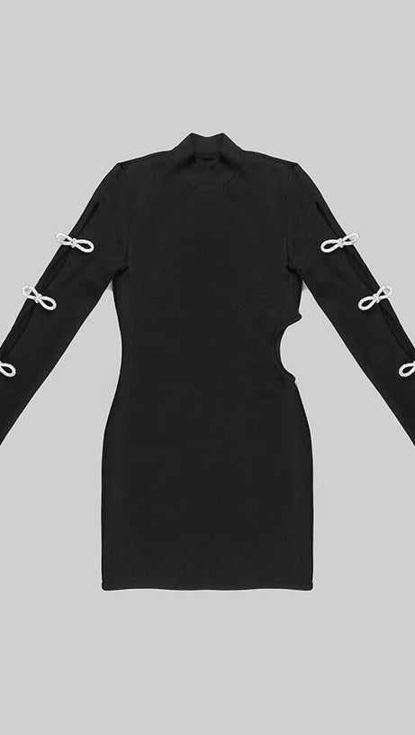 BACKLESS HIP WRAP MINI DRESS IN BLACK