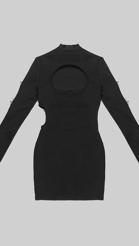 BACKLESS HIP WRAP MINI DRESS IN BLACK