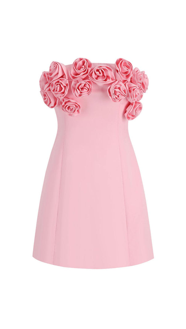 AIIZIE PINK ROSE FLORAL STRAPLESS MINI DRESS - product image