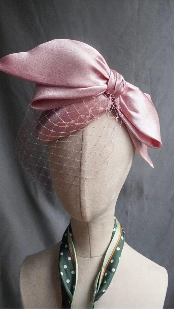 AIIZIE PINK SATIN BOW VEIL FASCINATORS - product image