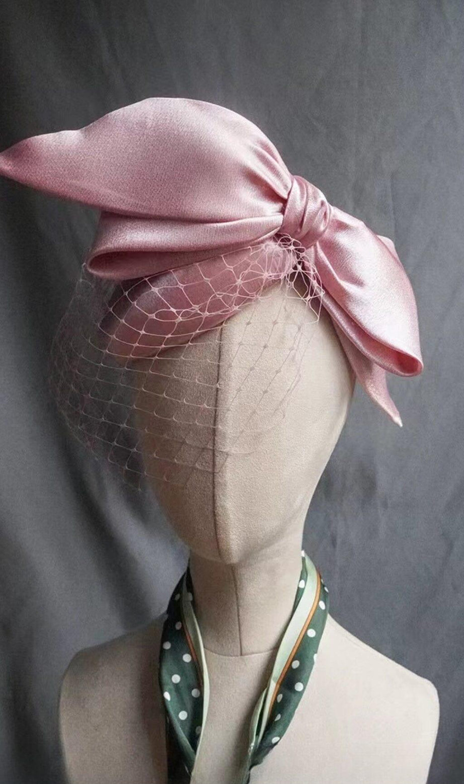 PINK SATIN BOW VEIL FASCINATORS