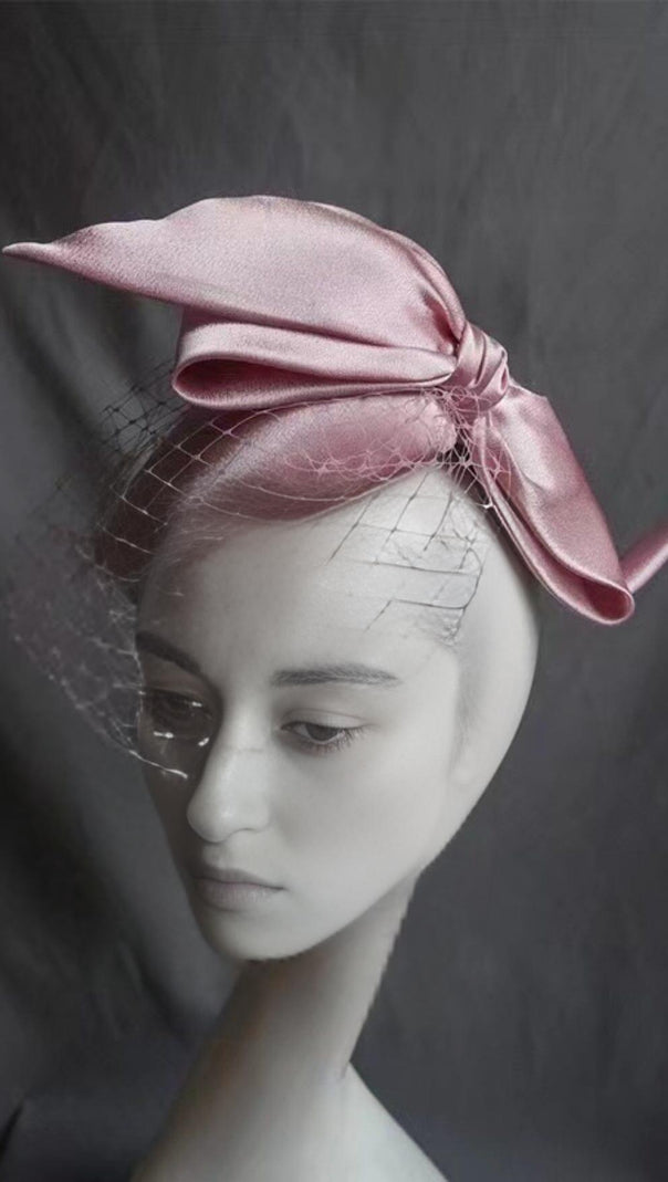 AIIZIE PINK SATIN BOW VEIL FASCINATORS - product image