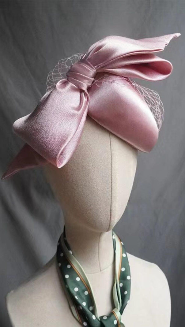 AIIZIE PINK SATIN BOW VEIL FASCINATORS - product image