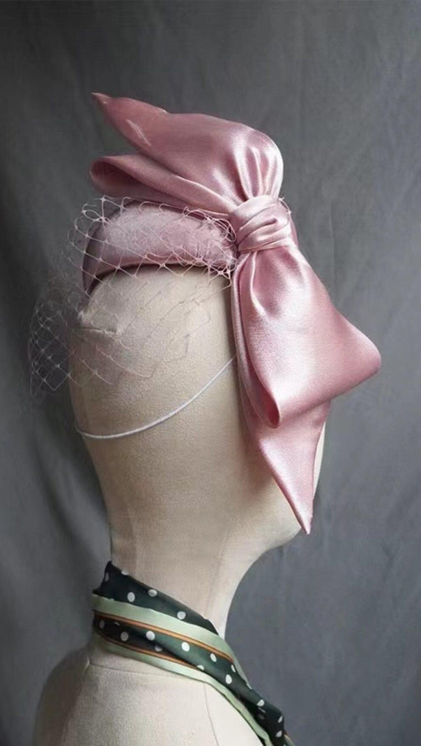 AIIZIE PINK SATIN BOW VEIL FASCINATORS - product image