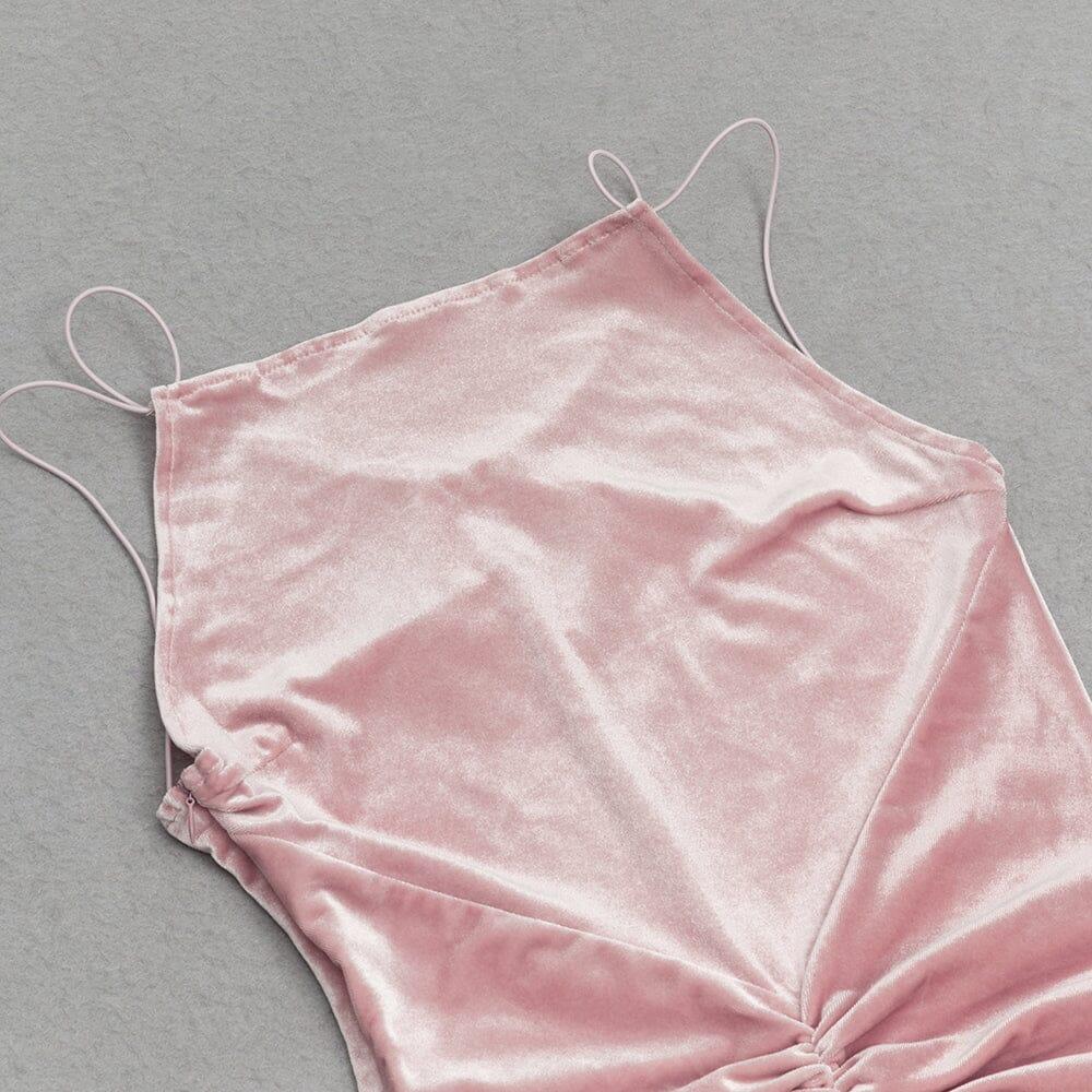 AIIZIE PINK SUSPENDER BACKLESS VELVET PLEATED HIP DRESS - product image