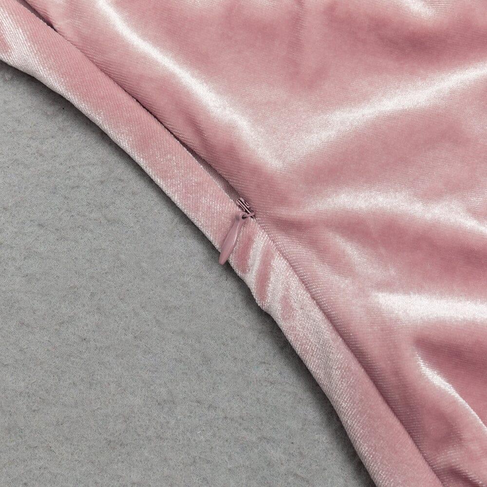 AIIZIE PINK SUSPENDER BACKLESS VELVET PLEATED HIP DRESS - product image