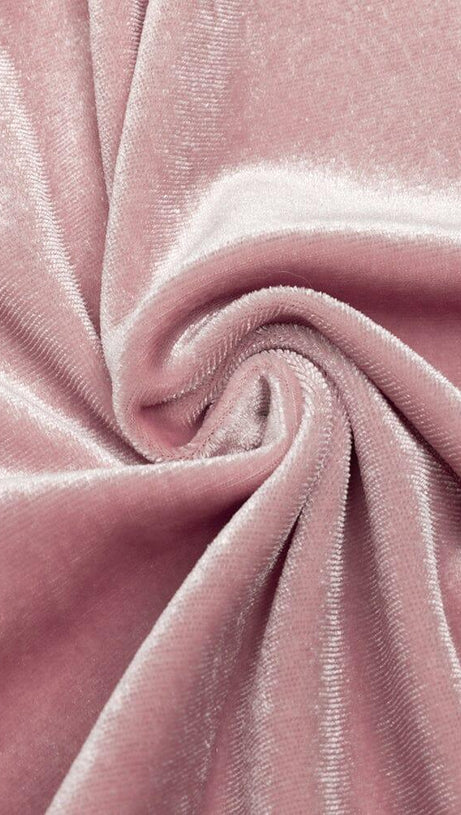 ABITO ROSA CON BRETELLE, SCHIENA SENZA SCHIENA, IN VELLUTO, PLISSETTATO SUI FIANCHI