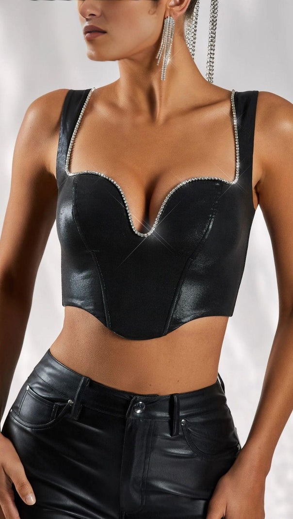 AIIZIE PU CORSET TOP IN BLACK - product image