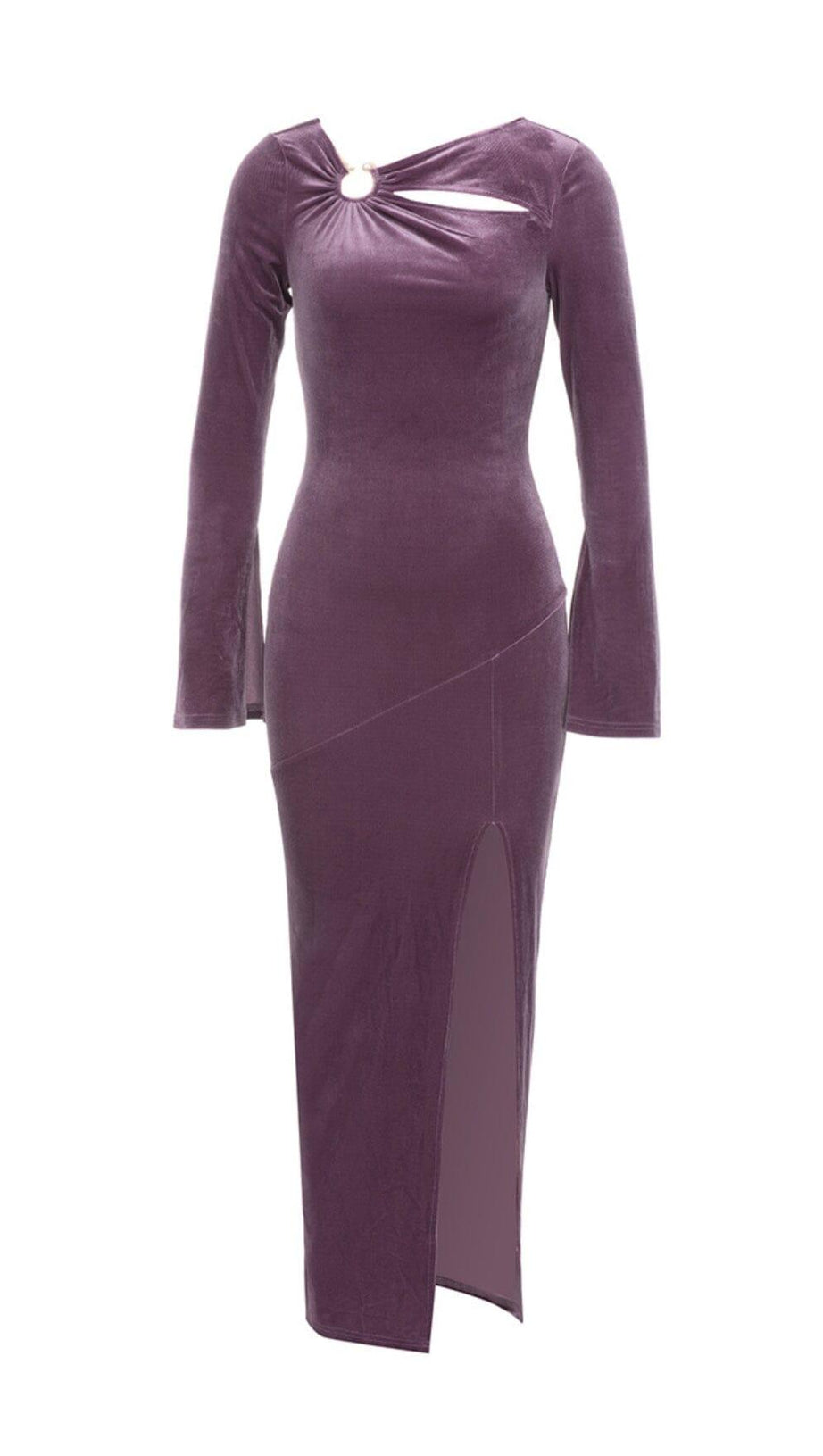 PURPLE THIN TRUMPET LONG-SLEEVED SLIM SLIT DRESS