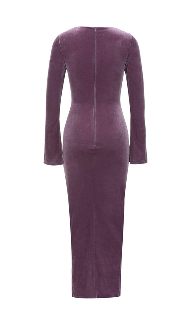 AIIZIE PURPLE THIN TRUMPET LONG-SLEEVED SLIM SLIT DRESS - product image