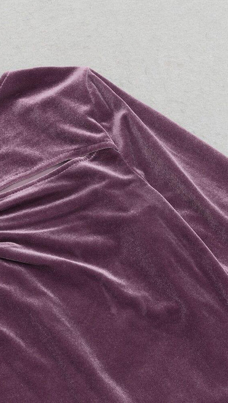 PURPLE THIN TRUMPET LONG-SLEEVED SLIM SLIT DRESS