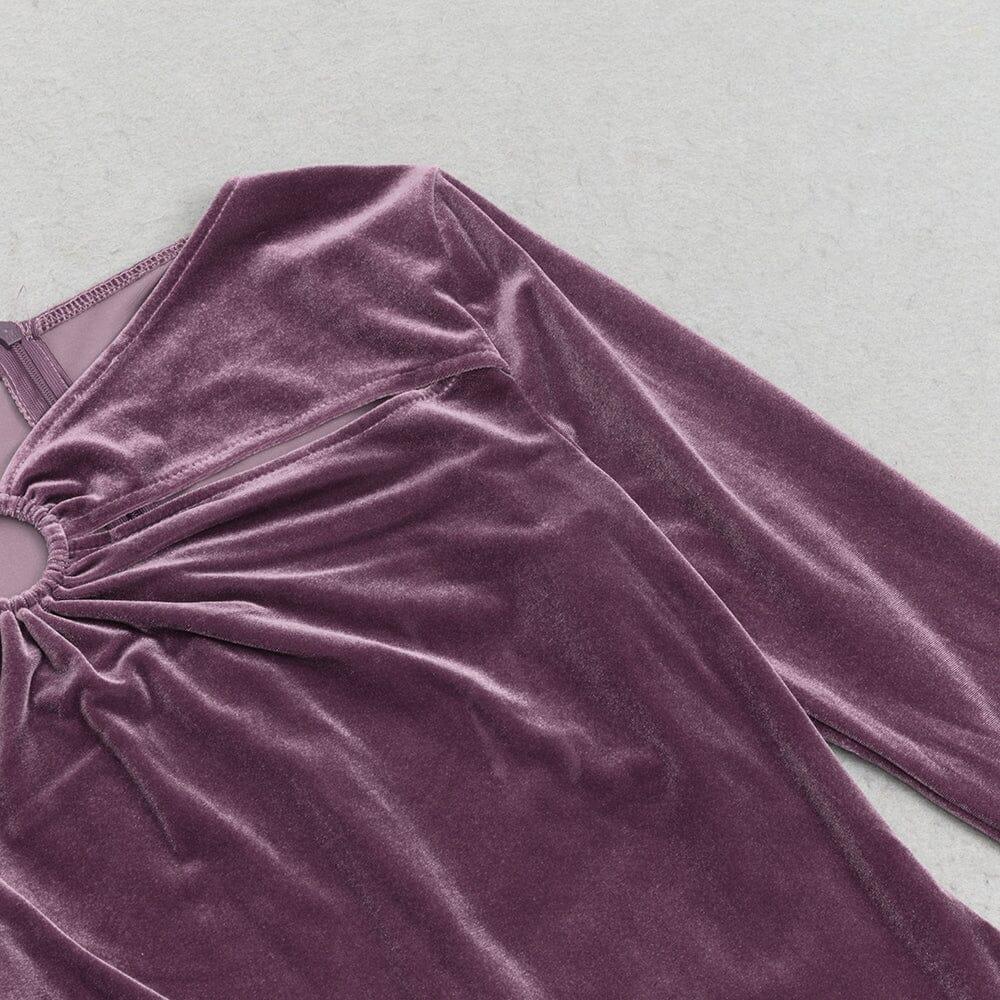 AIIZIE PURPLE THIN TRUMPET LONG-SLEEVED SLIM SLIT DRESS - product image