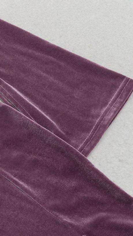 PURPLE THIN TRUMPET LONG-SLEEVED SLIM SLIT DRESS