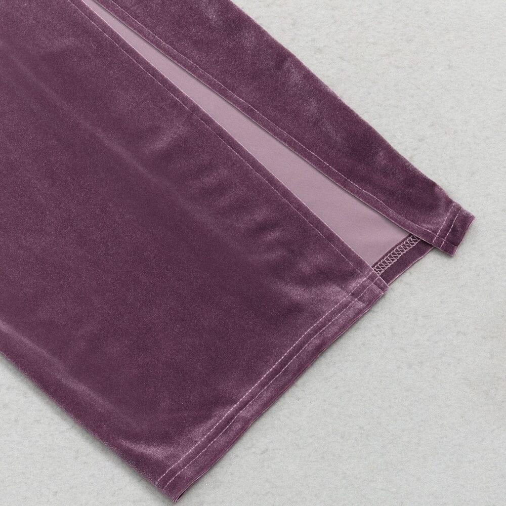 AIIZIE PURPLE THIN TRUMPET LONG-SLEEVED SLIM SLIT DRESS - product image