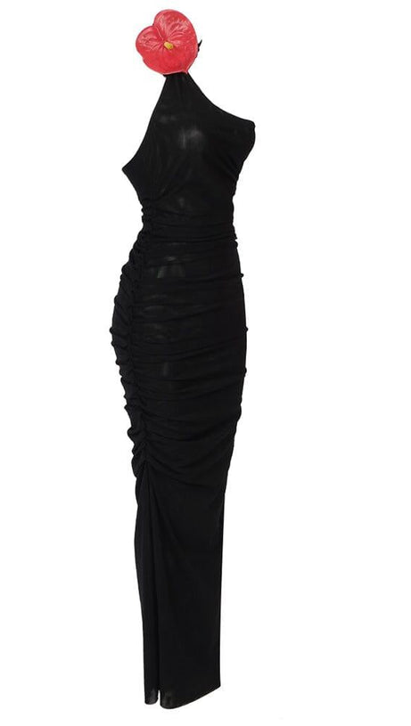 HALTER MESH MAXI DRESS IN BLACK