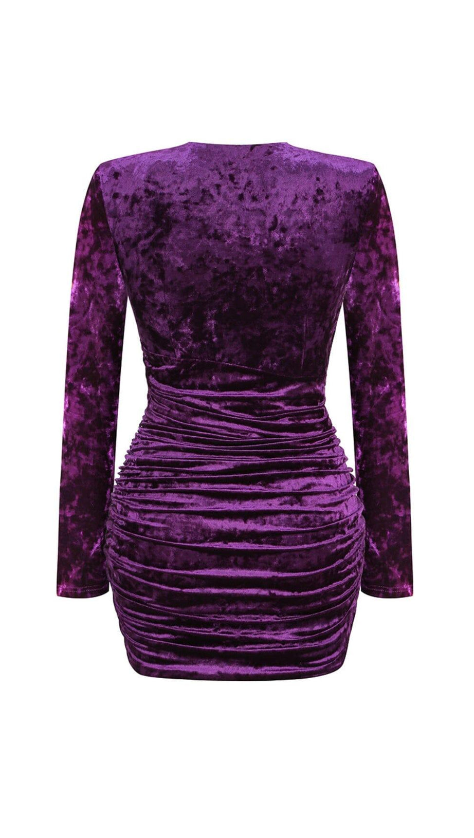 PURPLE V NECK RUCHED VELVET MINI DRESS