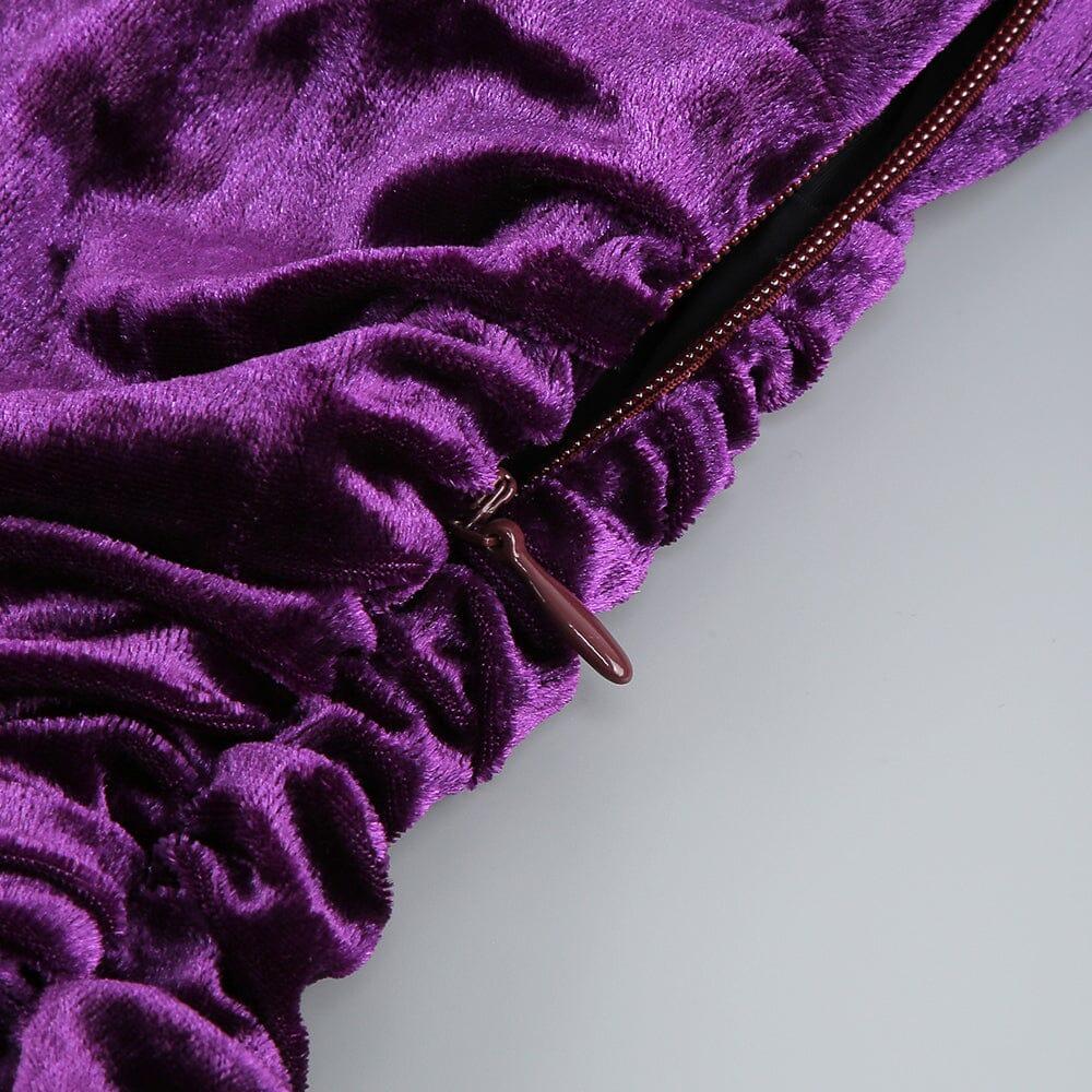 AIIZIE PURPLE V NECK RUCHED VELVET MINI DRESS - product image
