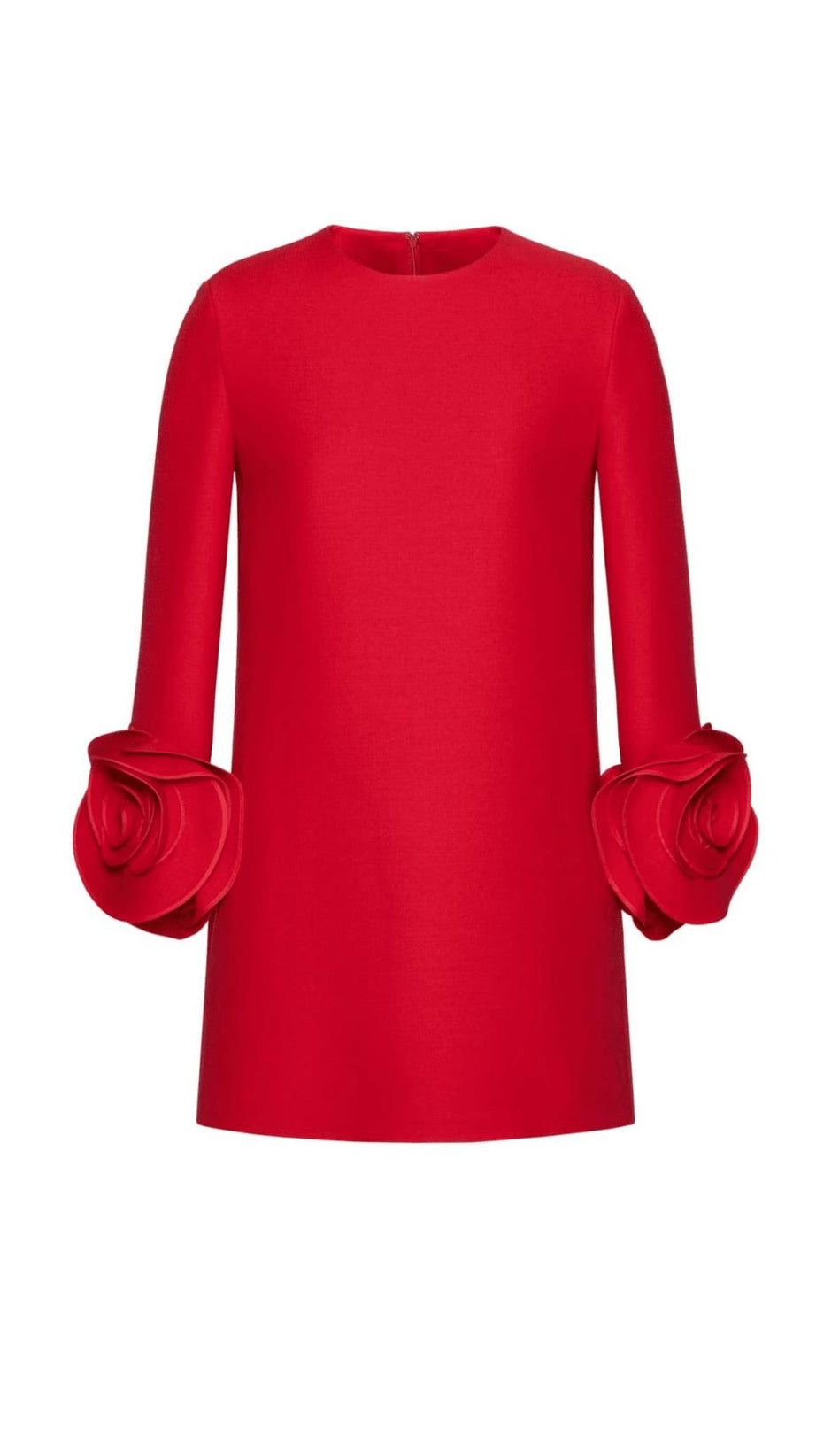 RED 3D FLORAL CREPE MINI DRESS