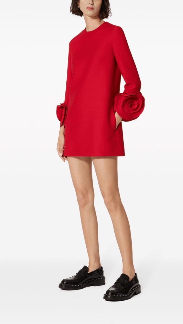 AIIZIE RED 3D FLORAL CREPE MINI DRESS - product image