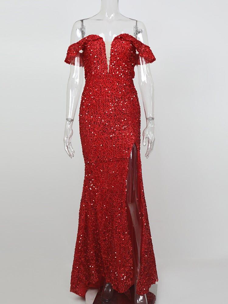AIIZIE RED OFF-SHOULDER SEQUIN DRESS - product image