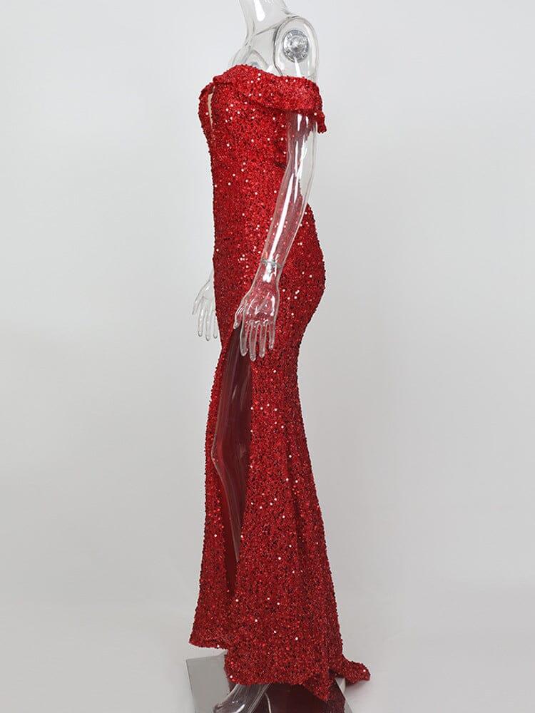 AIIZIE RED OFF-SHOULDER SEQUIN DRESS - product image