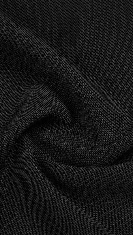 HALTER MESH MAXI DRESS IN BLACK