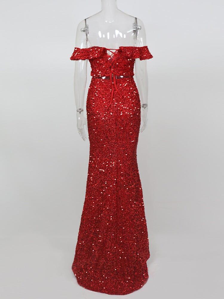 AIIZIE RED OFF-SHOULDER SEQUIN DRESS - product image
