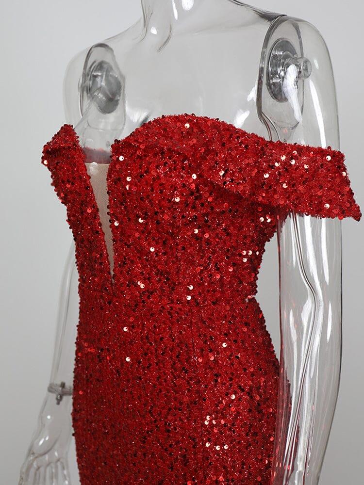 AIIZIE RED OFF-SHOULDER SEQUIN DRESS - product image