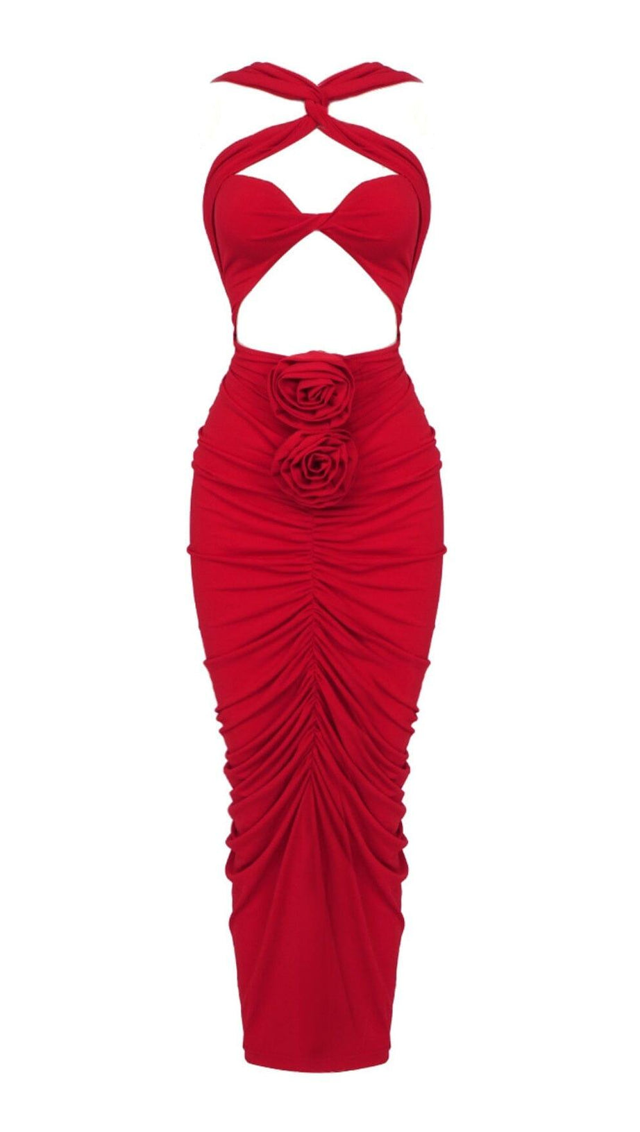 HALTER CUT OUT MAXI DRESS IN RED