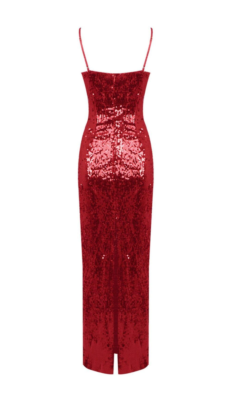 ABITO LUNGO CON SOTTOVESTE ROSSO, PAILLETTES E FIORI