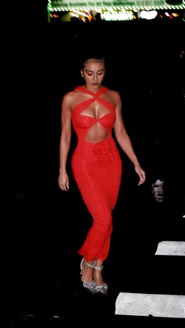AIIZIE HALTER CUT OUT MAXI DRESS IN RED - product image